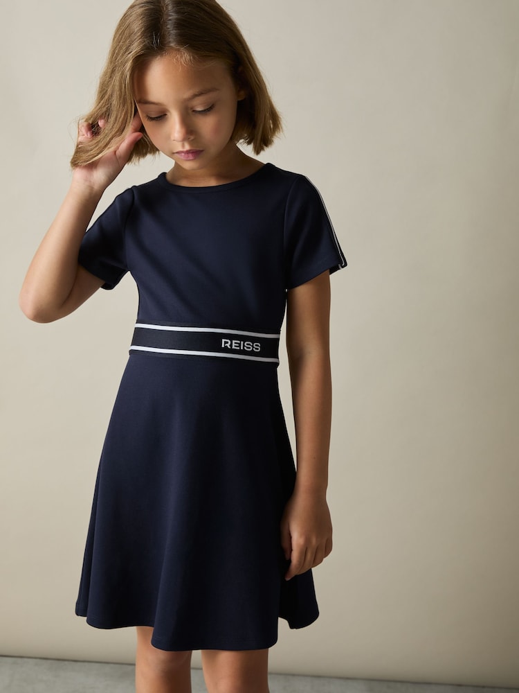 Reiss Navy Lowri 13-14 yrs Interlock-Jersey Logo-Waistband Dress - Image 2 of 4