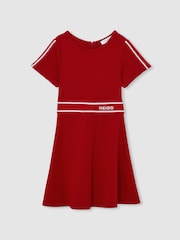 Reiss Red Lowri 13-14 yrs Interlock-Jersey Logo-Waistband Dress - Image 1 of 4