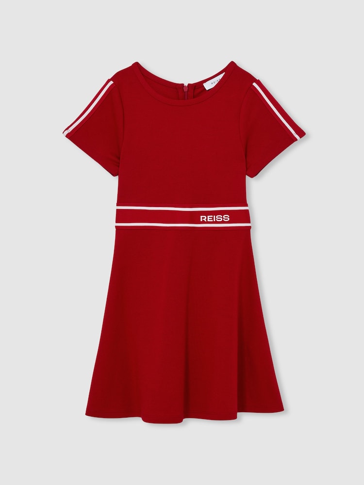 Reiss Red Lowri 13-14 yrs Interlock-Jersey Logo-Waistband Dress - Image 1 of 4
