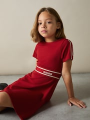Reiss Red Lowri 13-14 yrs Interlock-Jersey Logo-Waistband Dress - Image 2 of 4