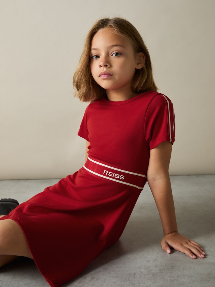 Reiss Red Lowri 13-14 yrs Interlock-Jersey Logo-Waistband Dress - Image 2 of 4