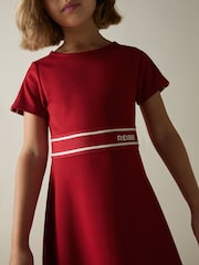 Reiss Red Lowri 13-14 yrs Interlock-Jersey Logo-Waistband Dress - Image 3 of 4