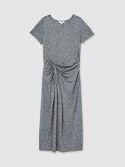 Reiss Grey Helenora 13-14 yrs Jersey Knotted Midi Dress - Image 1 of 4