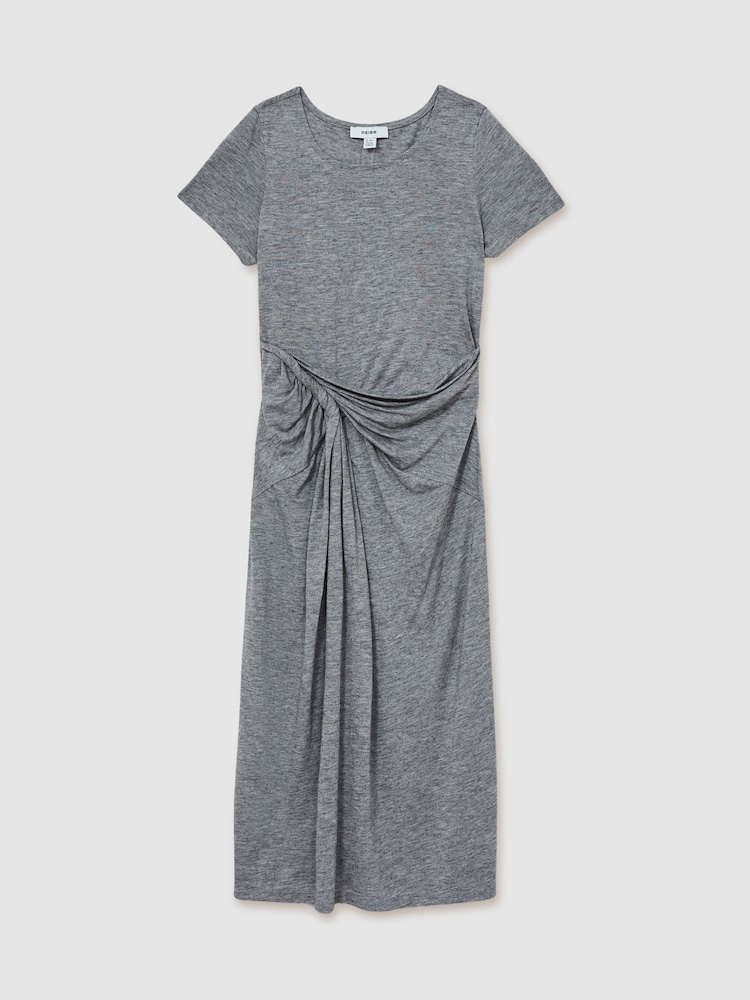 Reiss Grey Helenora 13-14 yrs Jersey Knotted Midi Dress - Image 1 of 4