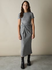 Reiss Grey Helenora 13-14 yrs Jersey Knotted Midi Dress - Image 2 of 4