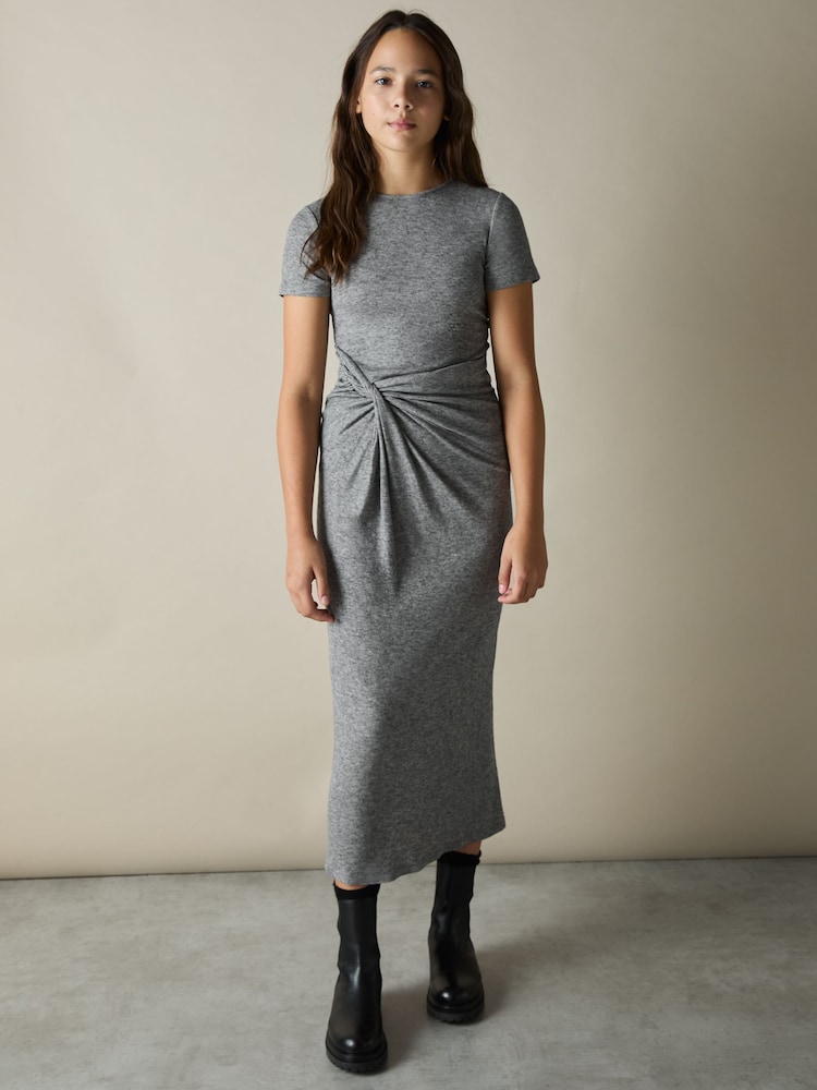 Reiss Grey Helenora 13-14 yrs Jersey Knotted Midi Dress - Image 2 of 4