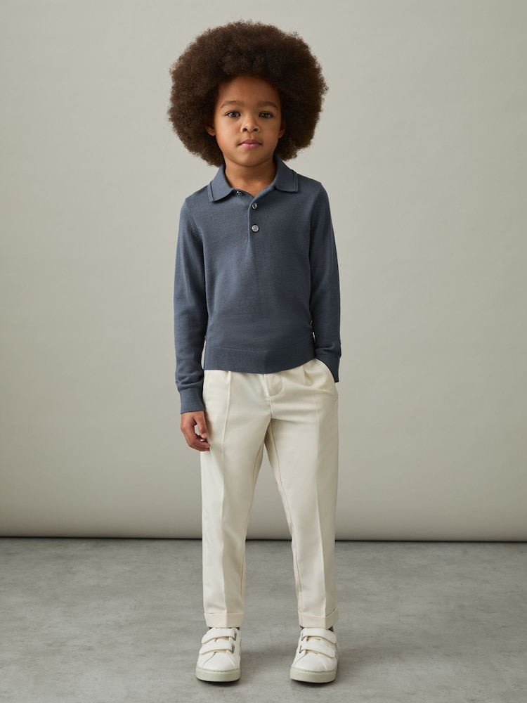 Reiss Airforce Blue Trafford 13-14 yrs Merino Wool Polo Shirt - Image 2 of 4
