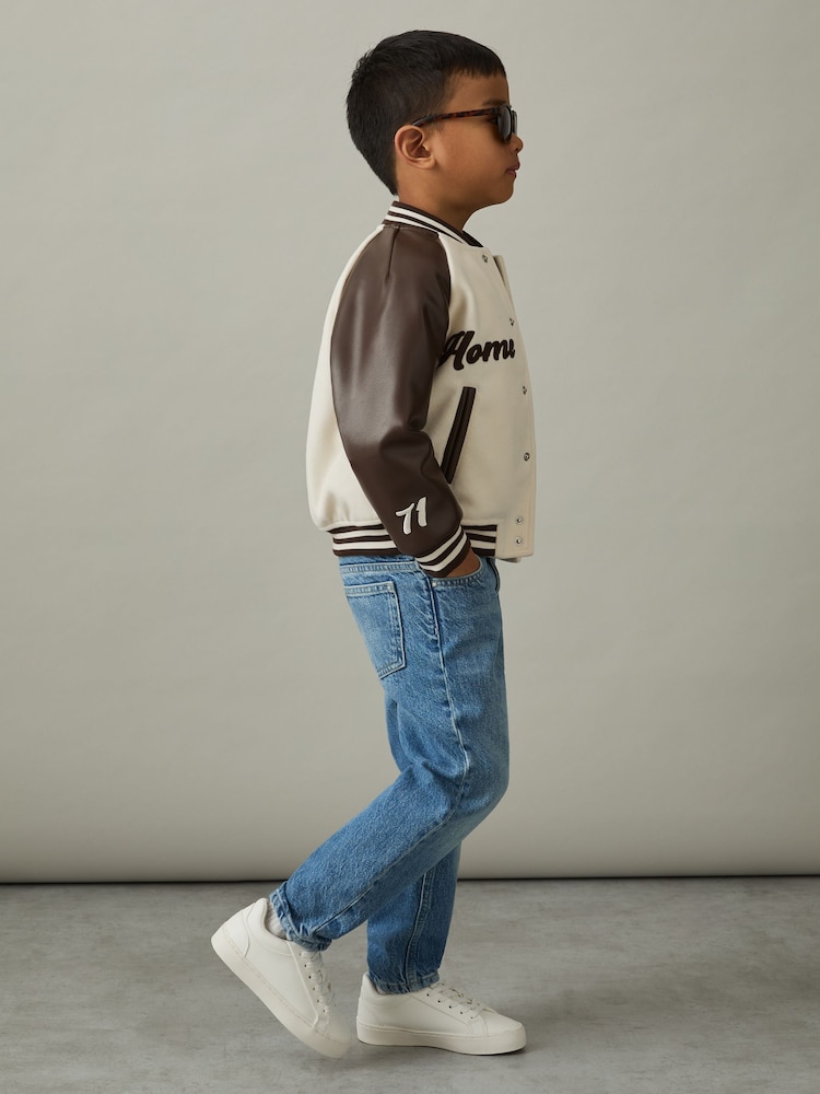 Reiss Off White/Brown Walker 3-9 yrs Home Run Varsity Bomber Jacket - Image 1 of 4