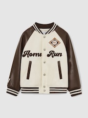 Reiss Off White/Brown Walker 3-9 yrs Home Run Varsity Bomber Jacket - Image 2 of 4