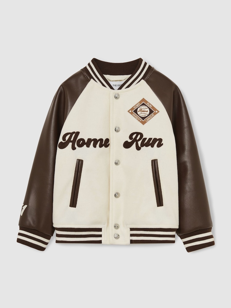 Reiss Off White/Brown Walker 3-9 yrs Home Run Varsity Bomber Jacket - Image 2 of 4