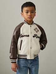 Reiss Off White/Brown Walker 3-9 yrs Home Run Varsity Bomber Jacket - Image 3 of 4