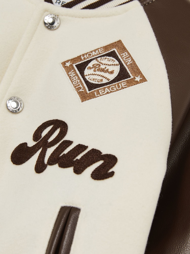 Reiss Off White/Brown Walker 3-9 yrs Home Run Varsity Bomber Jacket - Image 4 of 4
