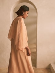 Peach Pink Cape Bead Embelishment Crew Neck Maxi Dress - Image 2 of 4