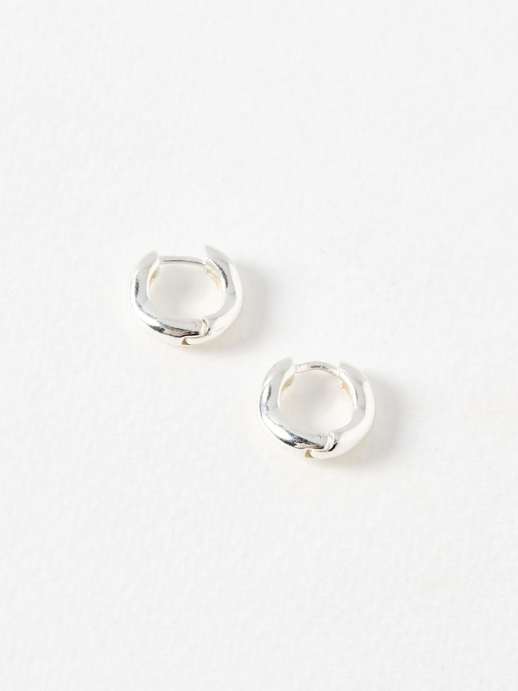 Oliver Bonas Silver Tone Ona Ripple Wave Silver Plated Huggie Hoop Earrings Small - Image 1 of 3