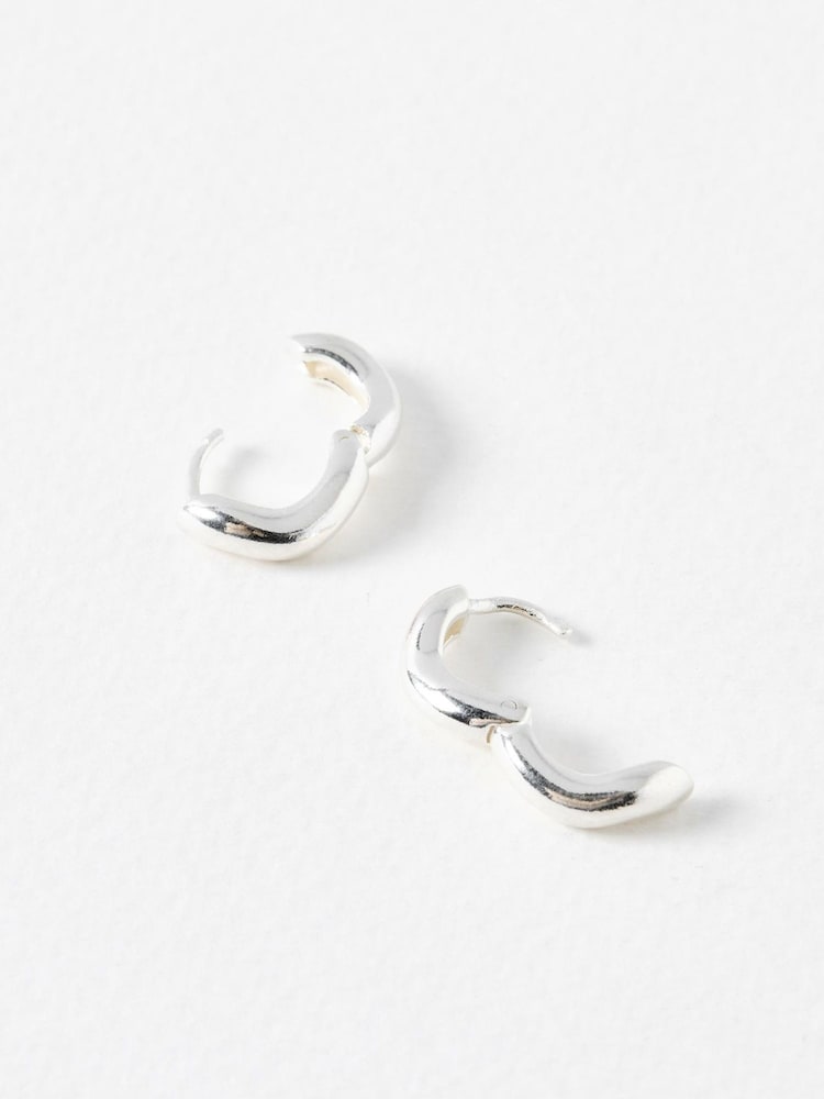 Oliver Bonas Silver Tone Ona Ripple Wave Silver Plated Huggie Hoop Earrings Small - Image 2 of 3