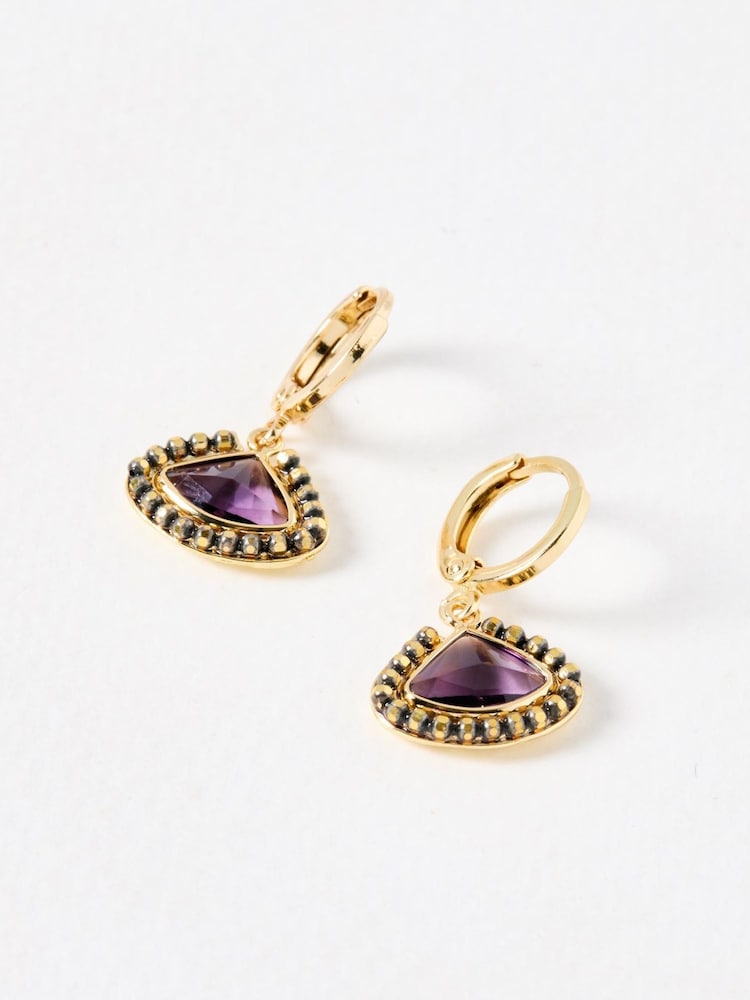 Oliver Bonas Pink Carley Triangular Stone Drop Earrings - Image 1 of 3 Oliver Bonas Pink Carley Triangular Stone Drop Earrings - Image 1 of 3