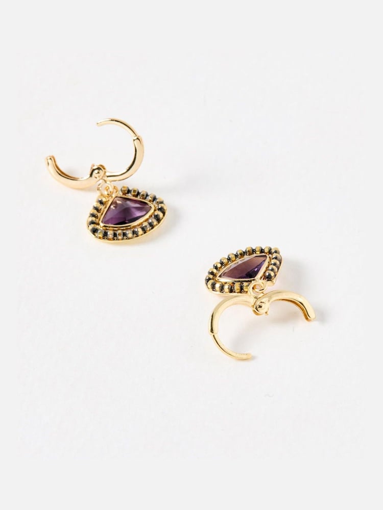 Oliver Bonas Pink Carley Triangular Stone Drop Earrings - Image 2 of 3 Oliver Bonas Pink Carley Triangular Stone Drop Earrings - Image 2 of 3