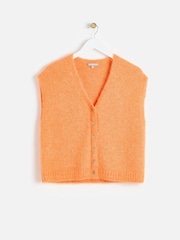 Oliver Bonas Orange Button Up V-Neck Knitted Waistcoat - Image 1 of 5
