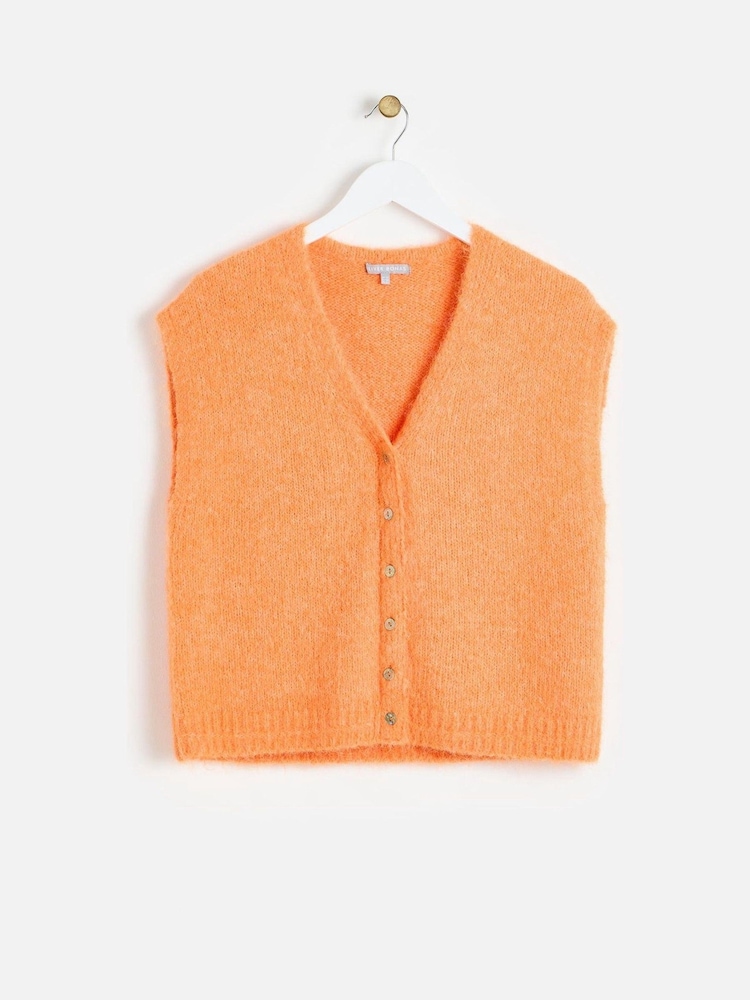Oliver Bonas Orange Button Up V-Neck Knitted Waistcoat - Image 1 of 5 Oliver Bonas Orange Button Up V-Neck Knitted Waistcoat - Image 1 of 5