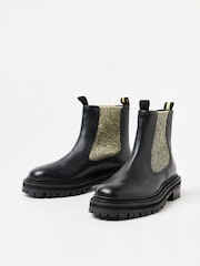Oliver Bonas Black Chunky Sparkly Chelsea Boots - Image 3 of 7