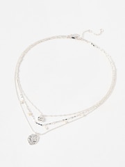 Oliver Bonas Silver Tone Inali Pearl Layered Pendant Necklace - Image 1 of 3