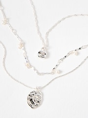 Oliver Bonas Silver Tone Inali Pearl Layered Pendant Necklace - Image 2 of 3