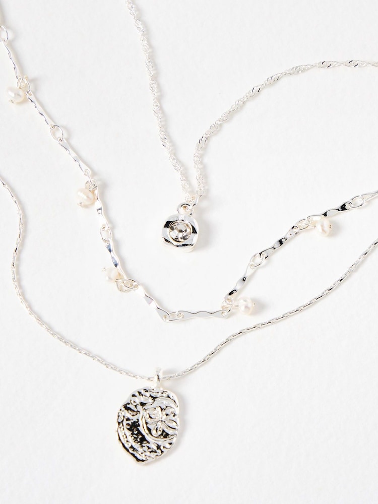 Oliver Bonas Silver Tone Inali Pearl Layered Pendant Necklace - Image 2 of 3 Oliver Bonas Silver Tone Inali Pearl Layered Pendant Necklace - Image 2 of 3