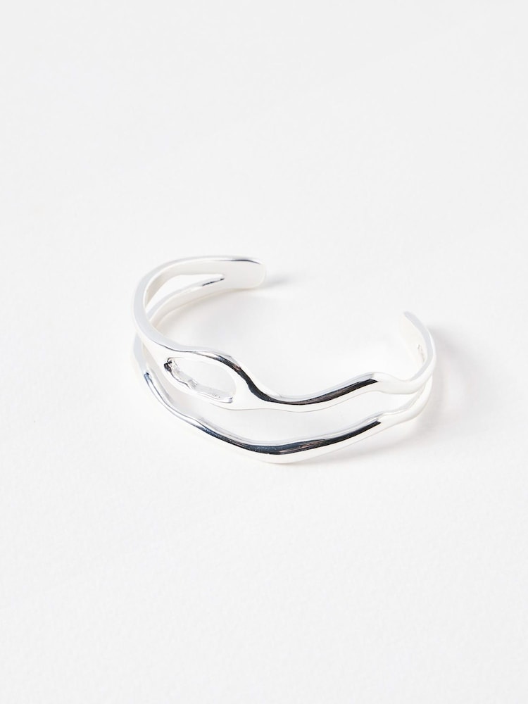 Oliver Bonas Silver Tone Ilse Wavy Double Row Silver Bangle - Image 1 of 3