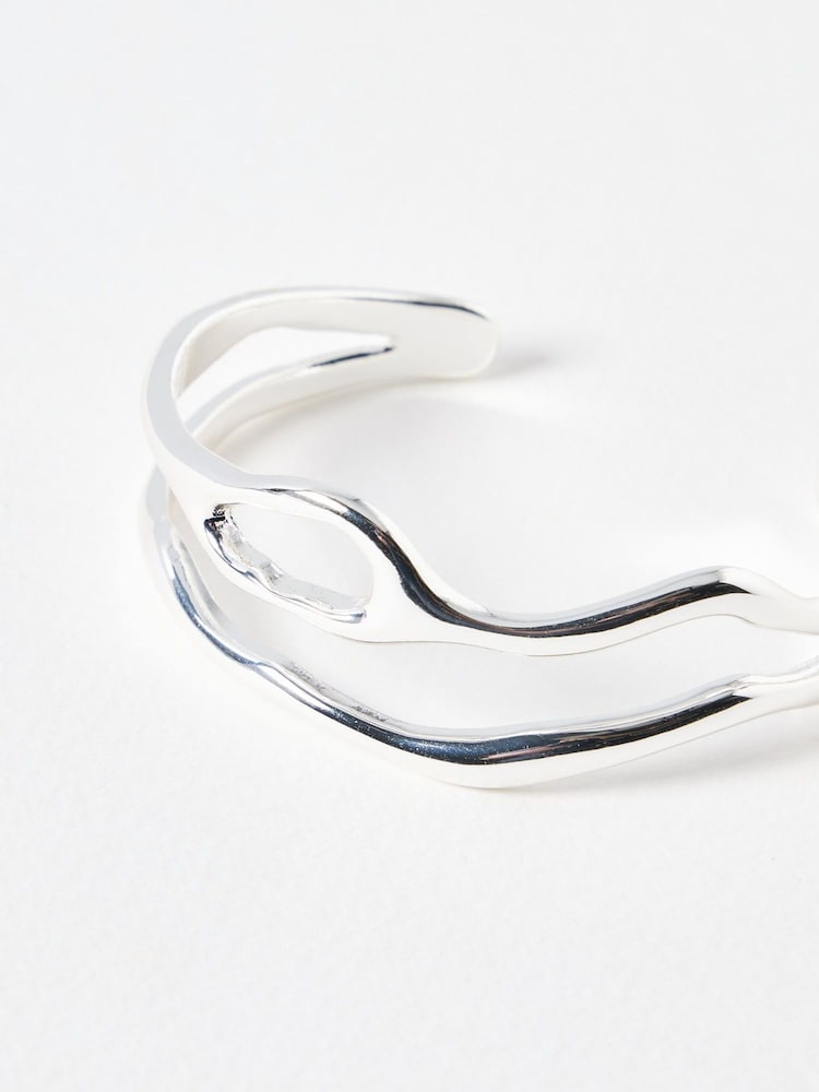 Oliver Bonas Silver Tone Ilse Wavy Double Row Silver Bangle - Image 3 of 3