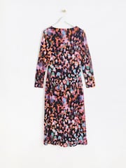 Oliver Bonas Black Abstract Print Ruched Midi Dress - Image 2 of 6