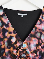 Oliver Bonas Black Abstract Print Ruched Midi Dress - Image 3 of 6