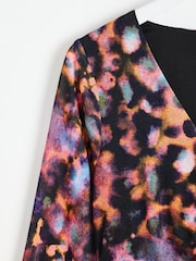 Oliver Bonas Black Abstract Print Ruched Midi Dress - Image 4 of 6