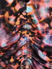 Oliver Bonas Black Abstract Print Ruched Midi Dress - Image 5 of 6