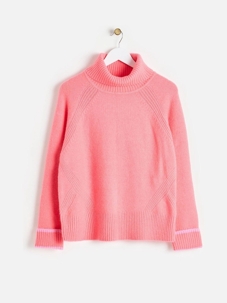 Oliver Bonas Pink Coral Roll Neck Knitted Jumper - Image 1 of 6