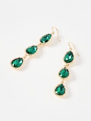 Oliver Bonas Green Intira Tiered Teardrop Stud Earrings - Image 1 of 4