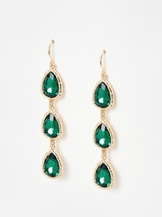Oliver Bonas Green Intira Tiered Teardrop Stud Earrings - Image 2 of 4