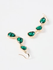 Oliver Bonas Green Intira Tiered Teardrop Stud Earrings - Image 3 of 4