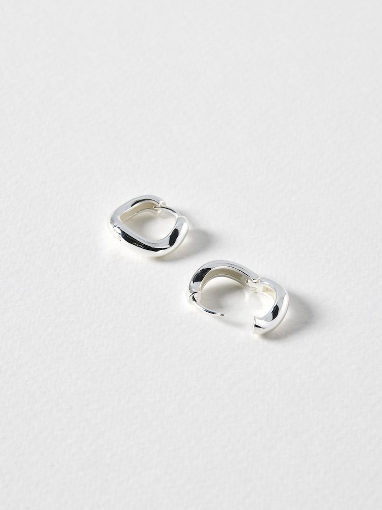 Oliver Bonas Silver Tone Ona Ripple Wave Silver Plated Clicker Hoop Large Earrings - Image 2 of 3 Oliver Bonas Silver Tone Ona Ripple Wave Silver Plated Clicker Hoop Large Earrings - Image 2 of 3