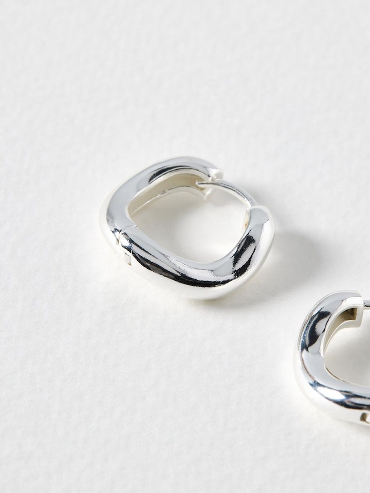Oliver Bonas Silver Tone Ona Ripple Wave Silver Plated Clicker Hoop Large Earrings - Image 3 of 3 Oliver Bonas Silver Tone Ona Ripple Wave Silver Plated Clicker Hoop Large Earrings - Image 3 of 3