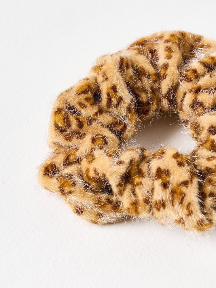 Oliver Bonas Brown Carolina Faux Fur Leopard Print Hair Scrunchie - Image 2 of 3
