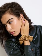 Oliver Bonas Brown Carolina Faux Fur Leopard Print Hair Scrunchie - Image 3 of 3