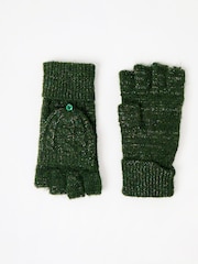 Oliver Bonas Khaki Green Sparkle Knitted Fingerless Mitten Gloves - Image 1 of 6