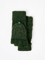 Oliver Bonas Khaki Green Sparkle Knitted Fingerless Mitten Gloves - Image 2 of 6
