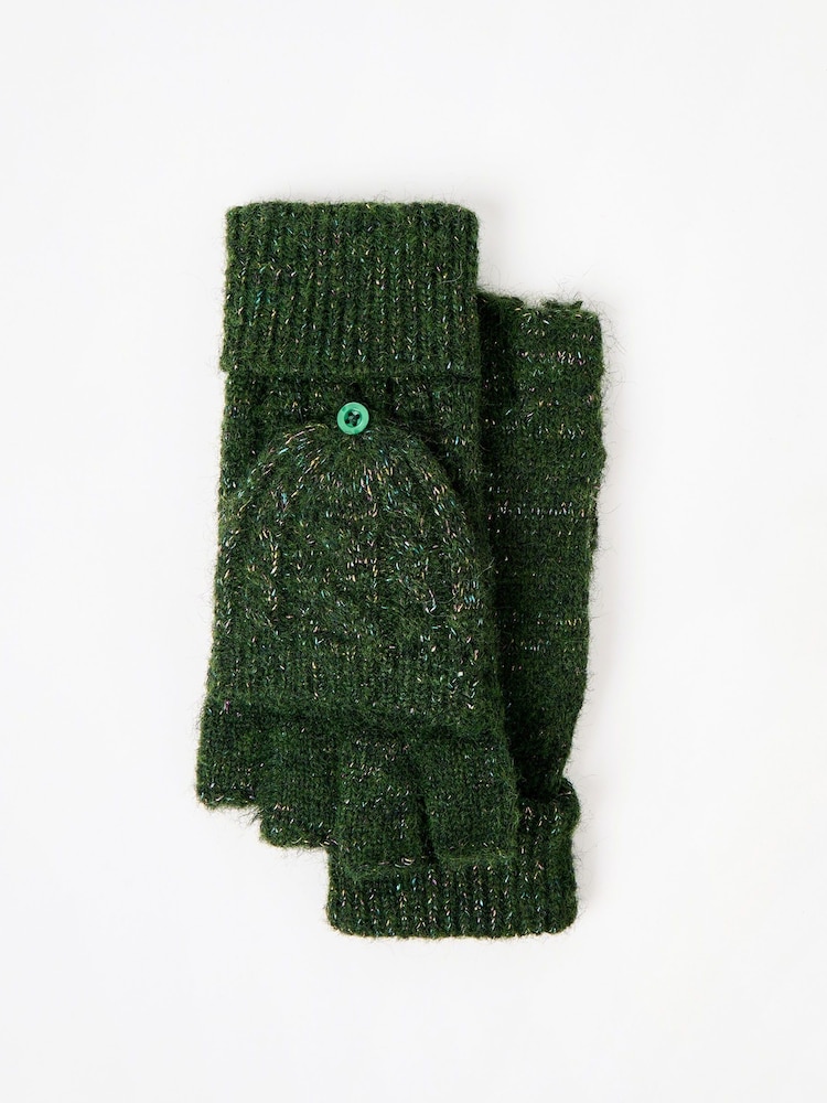 Oliver Bonas Khaki Green Sparkle Knitted Fingerless Mitten Gloves - Image 2 of 6