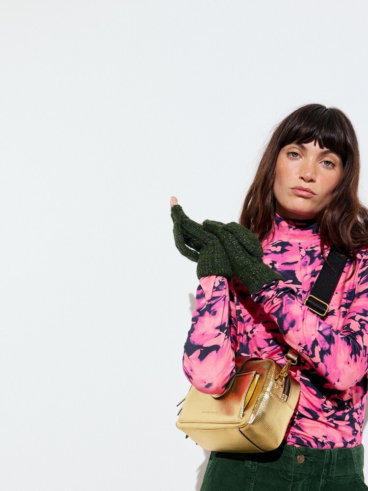 Oliver Bonas Khaki Green Sparkle Knitted Fingerless Mitten Gloves - Image 6 of 6