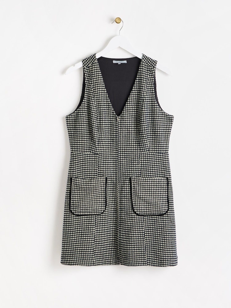 Oliver Bonas Black Checked Pinafore Mini Dress - Image 1 of 5