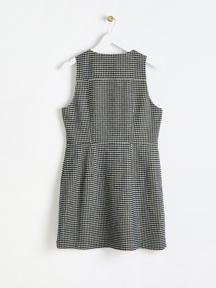 Oliver Bonas Black Checked Pinafore Mini Dress - Image 2 of 5