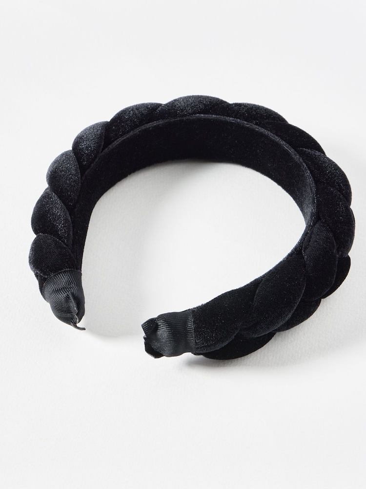 Oliver Bonas Black Enyo Velvet & Pleated Twisted Puffy Headband - Image 2 of 3