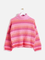 Oliver Bonas Pink Ombre Geometric Roll Neck Knitted Jumper - Image 1 of 5