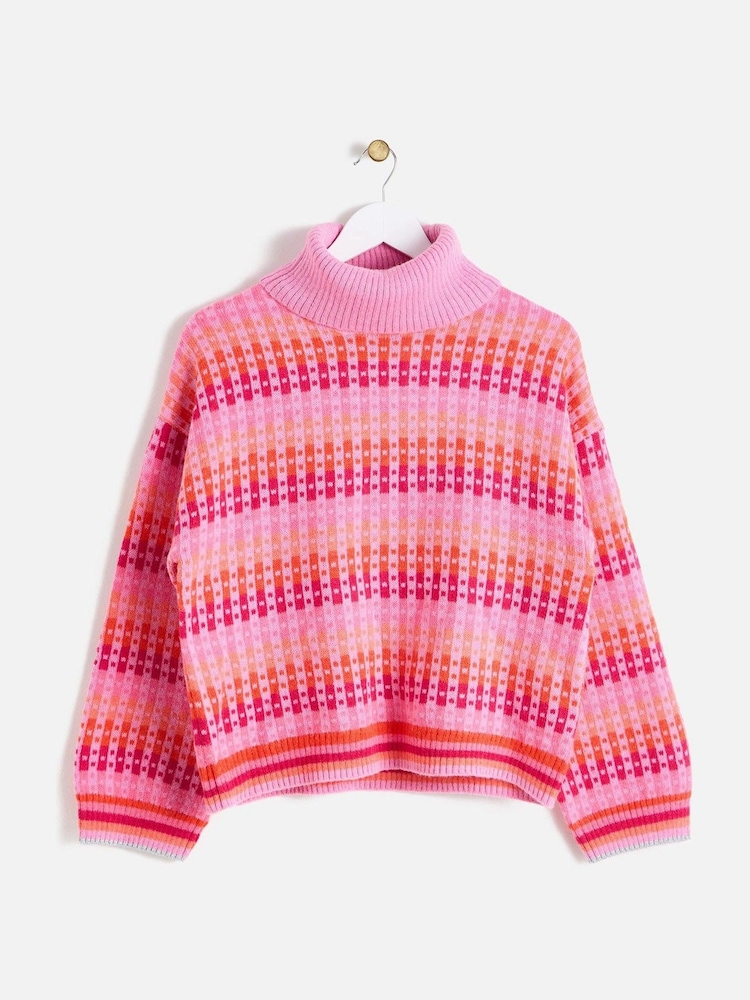 Oliver Bonas Pink Ombre Geometric Roll Neck Knitted Jumper - Image 1 of 5